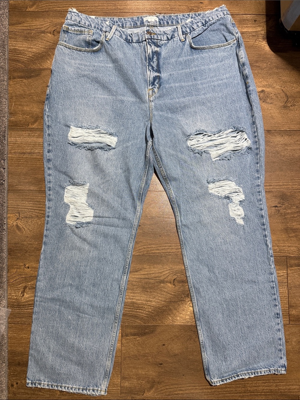 Good American Light Blue Distressed Boyfriend Jeans